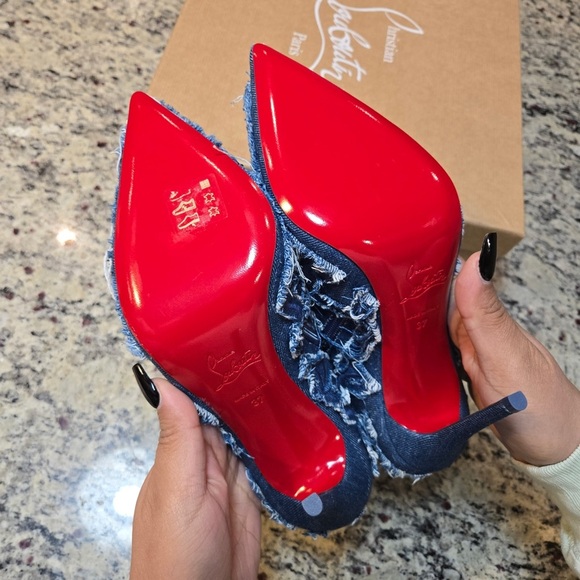 NEW Christian Louboutin So Kate Booty Toile Denim Brode 100mm Size 37 - Picture 10 of 12